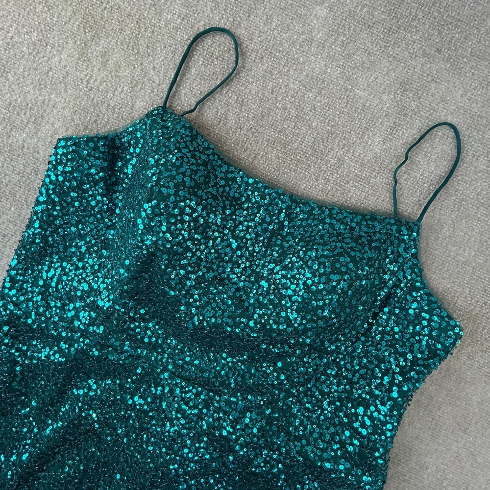 Rated PG By PromGirl Bodycon Dress Womens 24 Jewel Green Sequin Lace Up Back